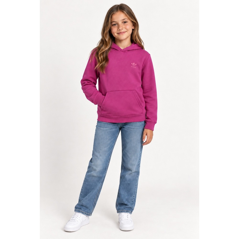 Adidas Originals Hoodie Girls M Pink Cotton Blend Trefoil Logo Fleece Sweatshirt